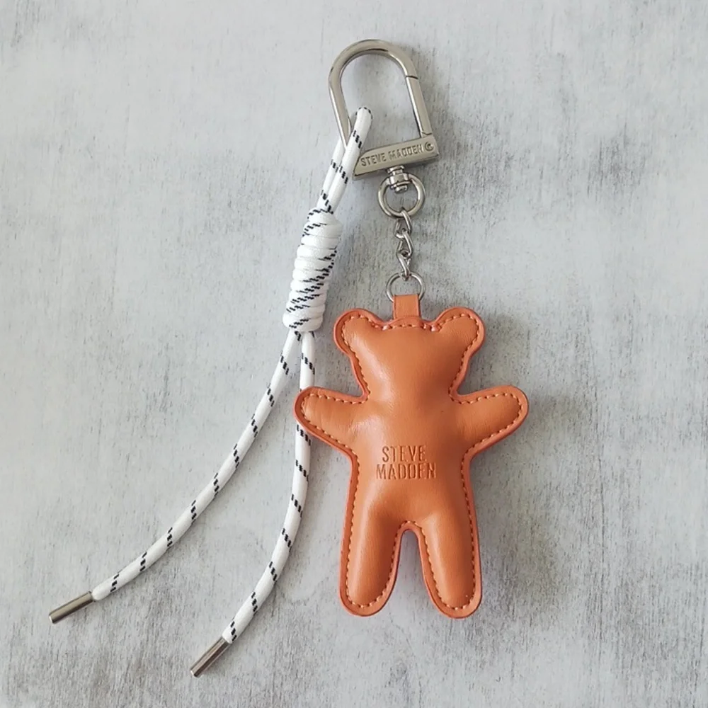 Steve Madden 2 Charms Accent Orange Puffy Bear Keychain Handbag Charm